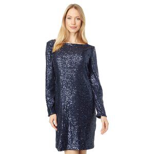 MARINA Long Sleeve Sequin Dress Navy 4